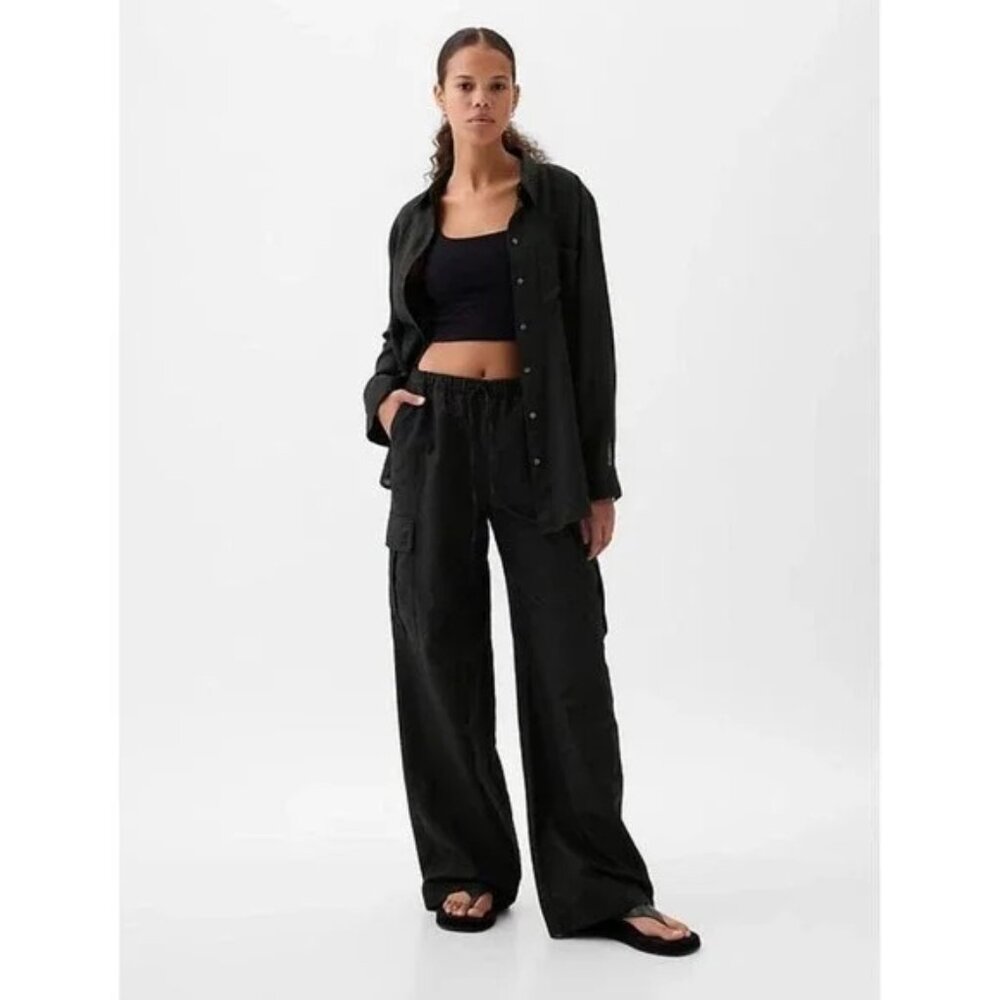Gap Women's Mid Rise Linen Cotton Blend Cargo Trousers XL Tall